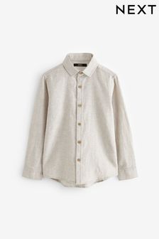 Neutral Long Sleeve Linen Blend Shirt (3-16yrs) (182459) | SGD 21 - SGD 30