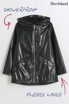 River Island Black Girls Glitter Hooded Rain Coat (182494) | €50 - €66