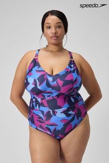 Speedo Womens Blue Shaping V-Neck 1 Piece Swimsuit (182537) | kr740