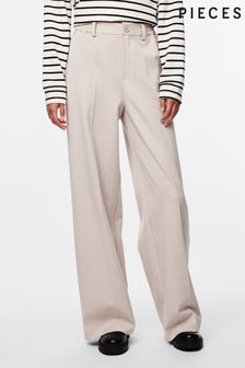 PIECES Cream High Waisted Wide Leg Trousers (182666) | $76