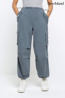 River Island Grey Cargo Leg Parachute Trousers (182677) | €64