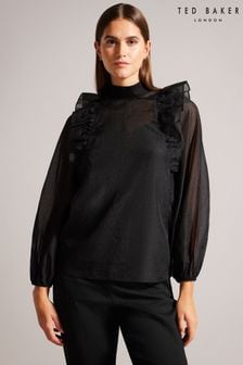 Ted Baker Black Knit Rib Collar Aubreei Blouse with Balloon Sleeves (182859) | €146