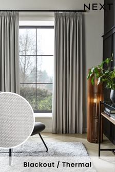 Silver Grey Cotton Pencil Pleat Blackout/Thermal Curtains (182922) | €51 - €120