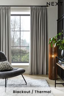 Grey Silver Cotton Blackout/Thermal Pencil Pleat Curtains (182922) | $64 - $169