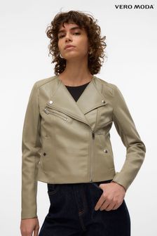 VERO MODA Green Collarless Faux Leather Jacket (183082) | OMR23