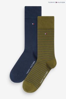 Tommy Hilfiger Mens Small Green Stripe 2 Pack Socks (183410) | €8.50