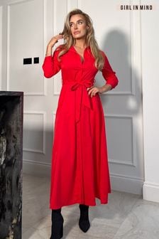 Girl In Mind Red Brielle Shirt Maxi Dress (183616) | €64