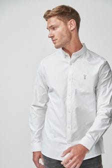 White Slim Fit Long Sleeve Stretch Oxford Shirt (183702) | $42