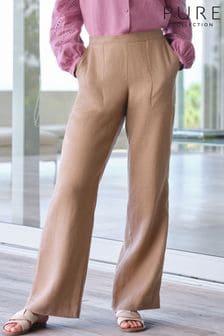 Pure Collection Animal Laundered Linen Wide Leg Trousers (183915) | $197