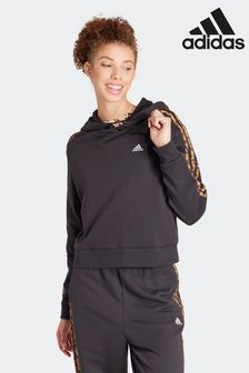 adidas Black Sportswear Essentials 3-Stripes Animal Print Relaxed Hoodie (184046) | AED277