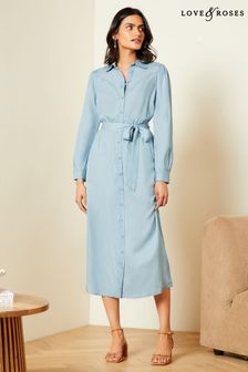 Love & Roses Light Blue TENCEL™ Long Sleeve Midi Shirt Dress (184161) | AED316