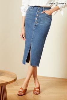 Azul medio - Love & Roses Denim Button Split Front Maxi Skirt (184163) | 59 €