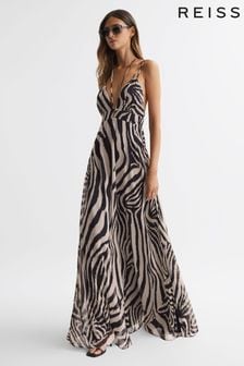 Reiss Black/White Vida Zebra Print Maxi Dress (184403) | 120,660 Ft