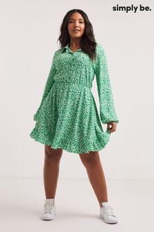 Simply Be Green Ditsy Print Waffle Shirt Dress (184807) | €17