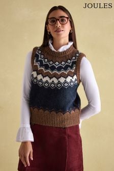 Joules Lowry Cream/Navy Knitted Fair Isle Vest (184864) | $94