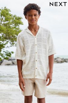 White Short Sleeve Textured Knit Shirt (3-16yrs) (185138) | NT$670 - NT$890