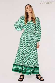 Apricot Green & White Geo Leaves Border Wrap Dress (185547) | KRW96,100