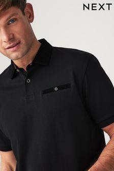 Black Flocked 100% Cotton Short Sleeve Smart Collar Polo Shirt (185948) | $47