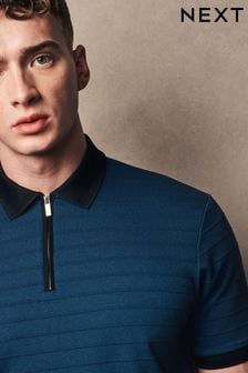 Black/Blue Zip Neck Smart Polo Shirt (186433) | €45
