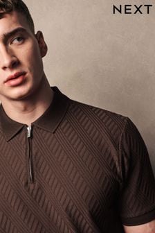 Chocolate Brown Slim Fit Textured Polo Shirt (186509) | AED125