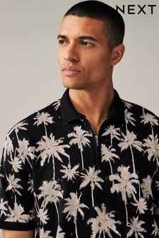 Schwarz/Weiß, Palmenprint - Bedrucktes Polo-Shirt (186577) | 42 €