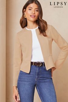 Lipsy Stone Cream Cropped Collarless Blazer Jacket (186907) | AED147