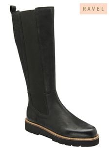 Ravel Black Dark Leather Knee High Chelsea Boots (187610) | OMR72