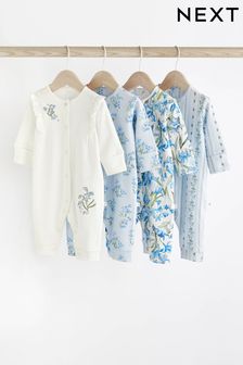 Blue Baby Footless Sleepsuits 4 Pack (0-3yrs) (187626) | OMR13 - OMR14