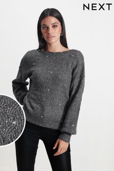V barvi oglja - Ovit pulover z bleščicami (187650) | €17