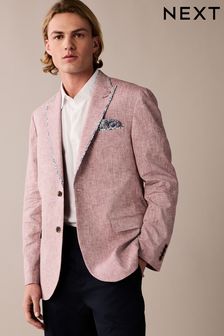Pink Slim Fit Trimmed Linen Blazer (187779) | €105