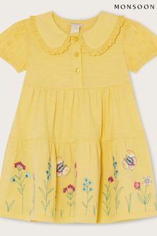 Monsoon Baby Geblümtes Jersey-Kleid mit Lochstickerei an den Ärmeln, Gelb (187882) | 19 € - 22 €