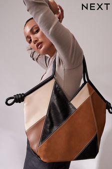 Tan Brown Patchwork Tubular Shoulder Bag (188012) | €22