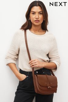 Tan Brown Leather Stitch Saddle Bag (188068) | AED136