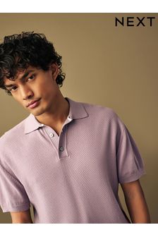 Purple Knitted Bubble Textured Regular Fit Polo Shirt (188235) | OMR10