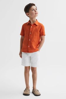Reiss Burnt Orange Holiday Senior Short Sleeve Linen Shirt (188312) | OMR29