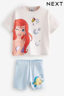 طقم شورتات وتي شيرت مريح بطبعة Little Mermaid من Disney (9 شهور -7 سنوات)