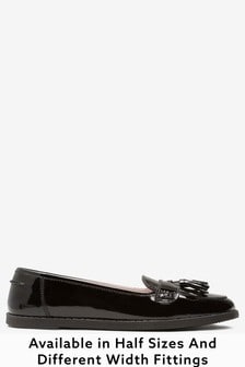 Czarne lakierowane - Skórzane loafersy do szkoły z frędzlami (188386) | 113 zł - 145 zł
