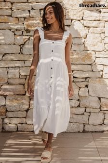 Threadbare White Linen Blend Tiered Midi Dress (188533) | AED211