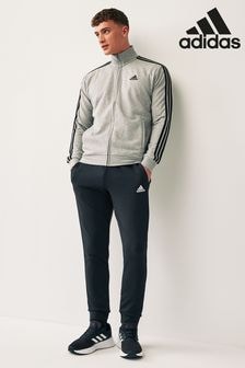 adidas Grey Sportswear Basic 3-Stripes French Terry Tracksuit (188547) | $103