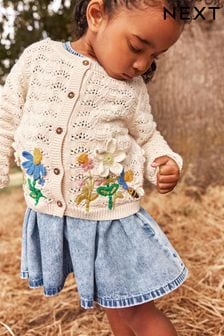 Naturfarben meliert - Strickjacke mit Blumenmotiv (3 Monate bis 7 Jahre) (188608) | 26 € - 33 €