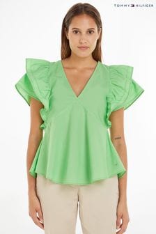 Tommy Hilfiger Green Sateen Frill Blouse (188635) | €100