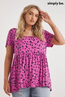 Simply Be Pink Floral Short Sleeve Button Front Tunic (188745) | €15
