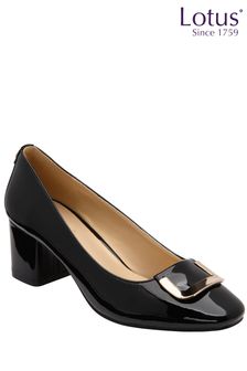 Lotus Black Olive Block Heel Court Shoes (188794) | ₪ 327