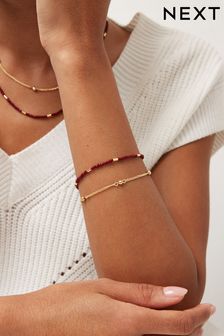 Red Beaded Stretch And Gold Tone Chain Bracelet Pack (188836) | KRW16,500