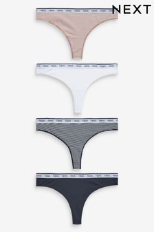 Pink/Blue Stripe Thong Cotton Rich Logo Knickers 4 Pack (189006) | R284