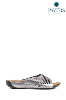 Pavers Natural Perforated Leather Mule Sliders