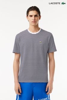 Lacoste White/Navy Heavy Cotton Striped T-Shirt (189599) | €74