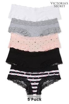 Victoria's Secret White/Grey/Pink/Black Cheeky Cotton Knickers Multipack (189662) | €37
