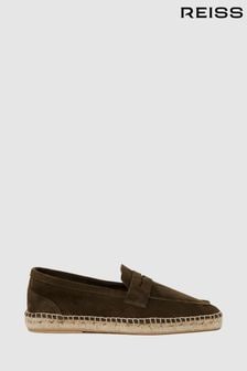 Reiss Dark Khaki Espadrille Suede Summer Shoes (189737) | OMR89