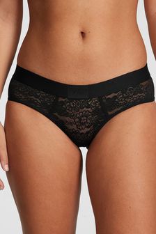 Victoria's Secret PINK Pure Black Lace Hipster Logo Knickers (189789) | €13